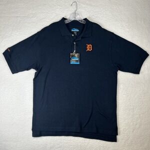 NWT‎ Tri-Mountain Polo Navy Detroit Tigers MLB Embroidered Vintage Men's Large